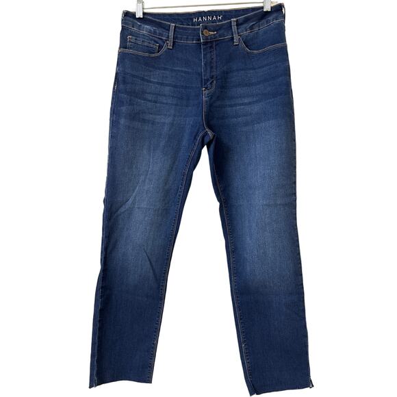 Hannah Size 14 Dark Wash Jeans Raw Hem Super Soft & Stretchy Very Flattering - Picture 1 of 6